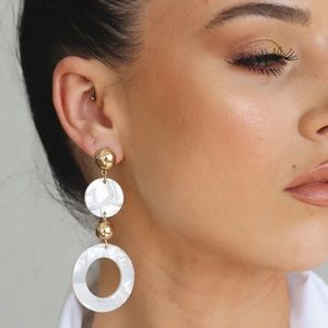 White Resin Circle Drop Earrings